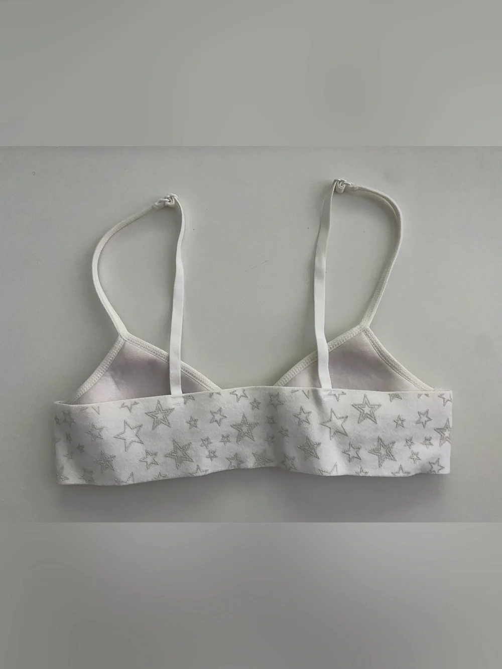 Youth Hanes white cotton & spandex bralette with gray star print, size M  #stars